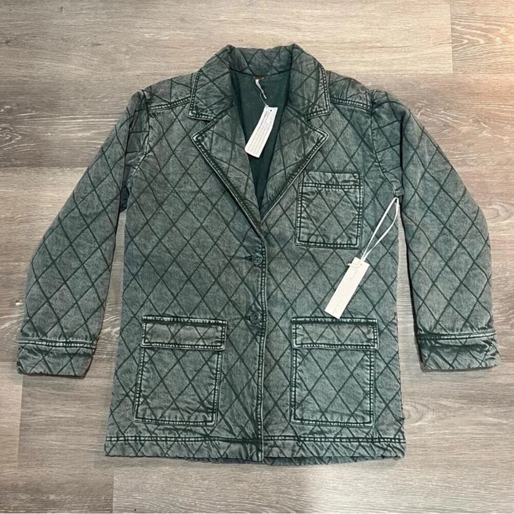 NWT Young Fabulous & Broke Walker Quilted Jacket Mineral Green Denim Coat Medium